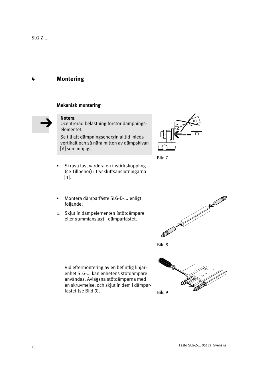 4 montering, Mekanisk montering, 4montering | Festo Промежуточная позиция для линейного модуля DGC User Manual | Page 76 / 88