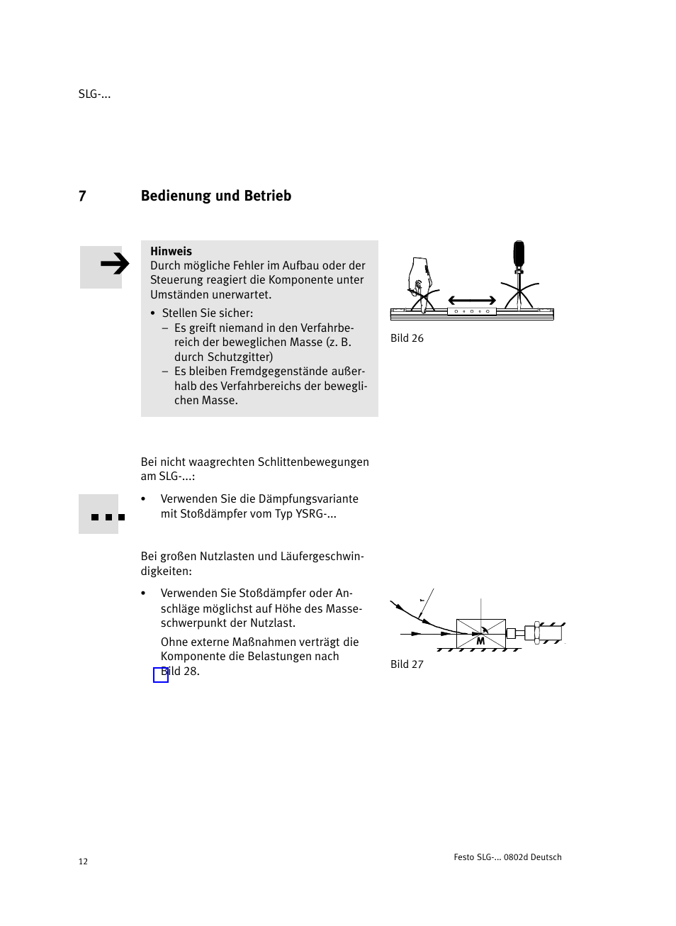 7 bedienung und betrieb, 7bedienung und betrieb | Festo Пневматические линейные приводы SLG User Manual | Page 12 / 100