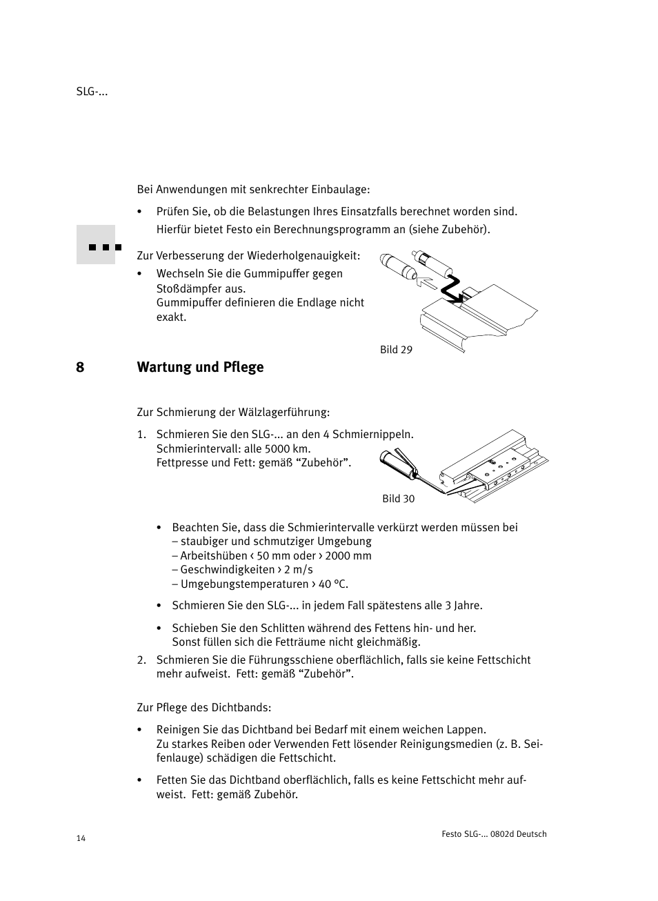 8 wartung und pflege, 8wartung und pflege | Festo Пневматические линейные приводы SLG User Manual | Page 14 / 100