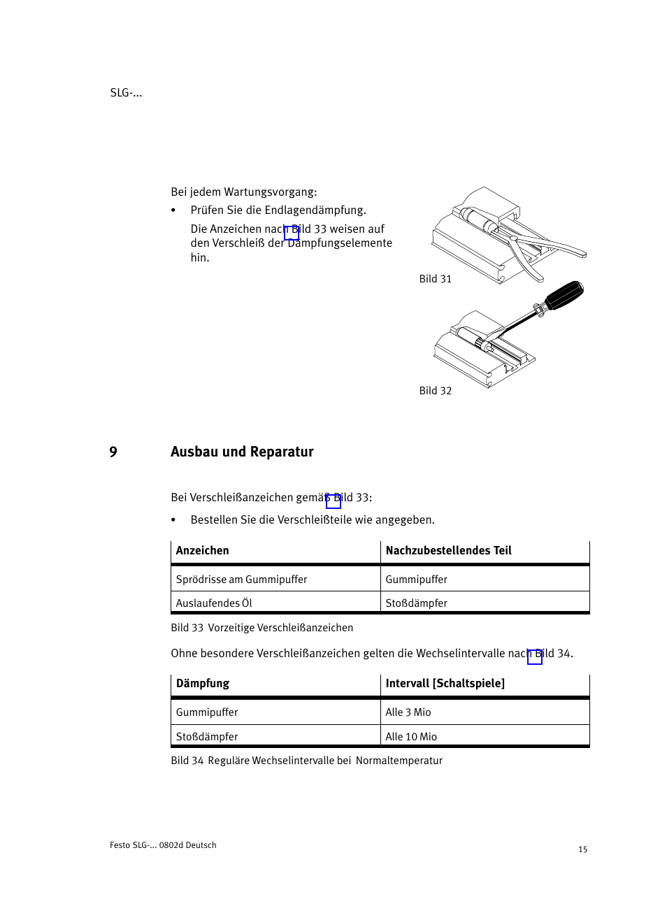 9 ausbau und reparatur, 9ausbau und reparatur | Festo Пневматические линейные приводы SLG User Manual | Page 15 / 100