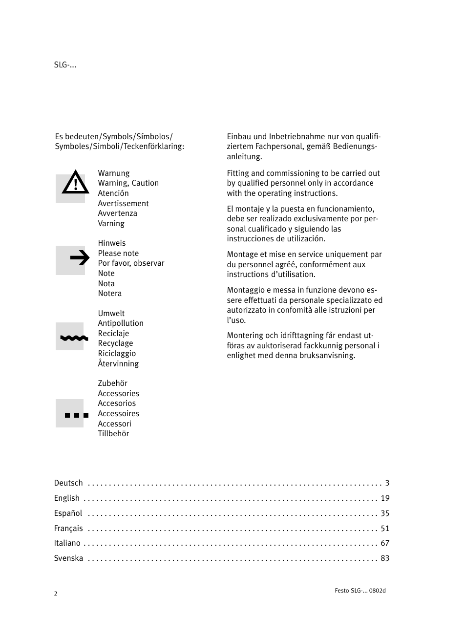 Festo Пневматические линейные приводы SLG User Manual | Page 2 / 100