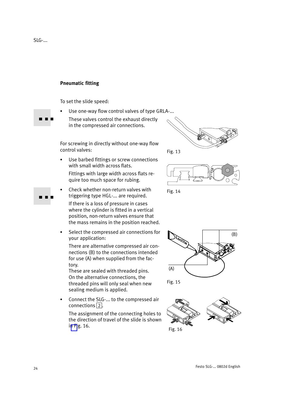 Pneumatic fitting | Festo Пневматические линейные приводы SLG User Manual | Page 24 / 100