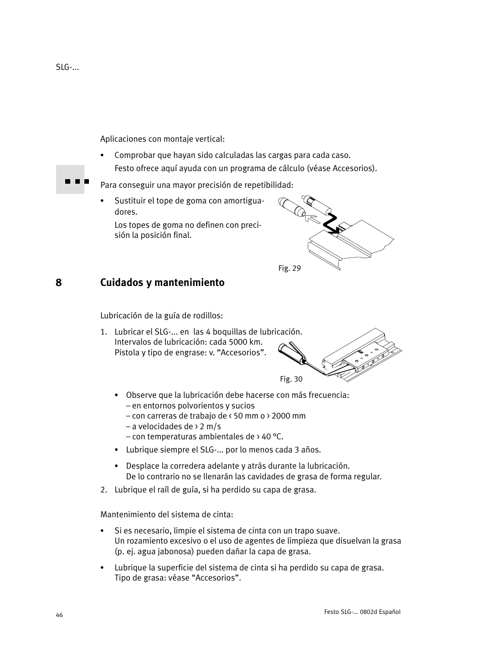 8 cuidados y mantenimiento, 8cuidados y mantenimiento | Festo Пневматические линейные приводы SLG User Manual | Page 46 / 100