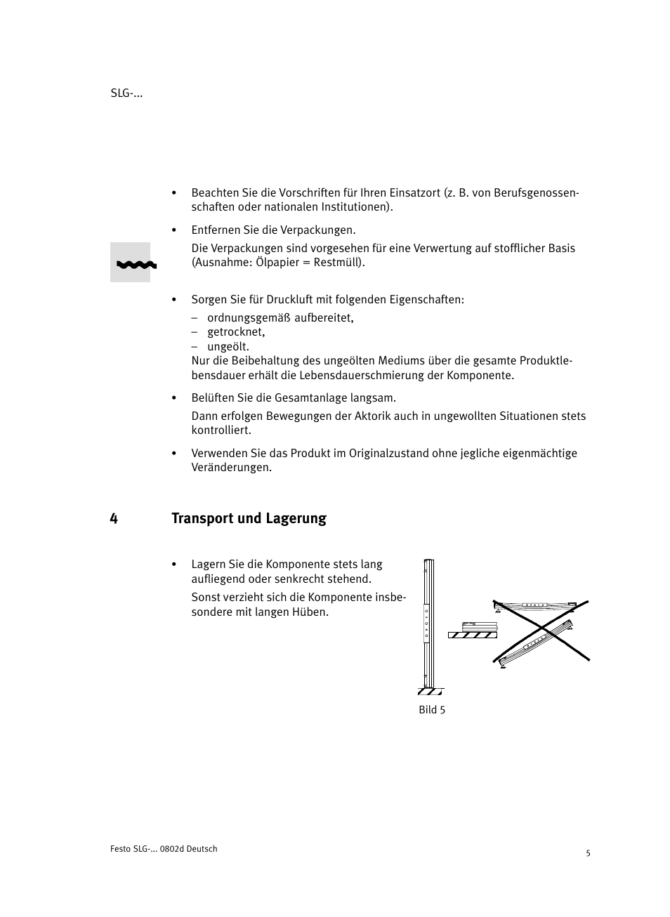 4 transport und lagerung, 4transport und lagerung | Festo Пневматические линейные приводы SLG User Manual | Page 5 / 100