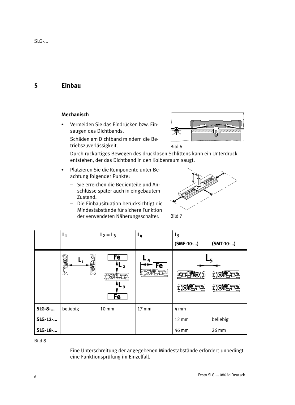 5 einbau, Bild 6 mechanisch, 5einbau | Festo Пневматические линейные приводы SLG User Manual | Page 6 / 100