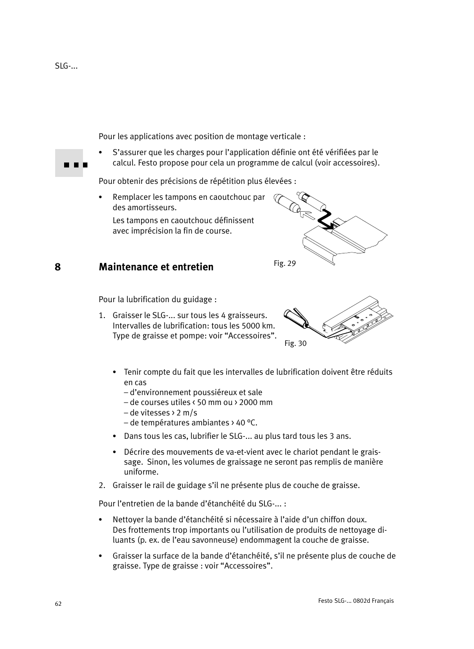 8 maintenance et entretien, 8maintenance et entretien | Festo Пневматические линейные приводы SLG User Manual | Page 62 / 100