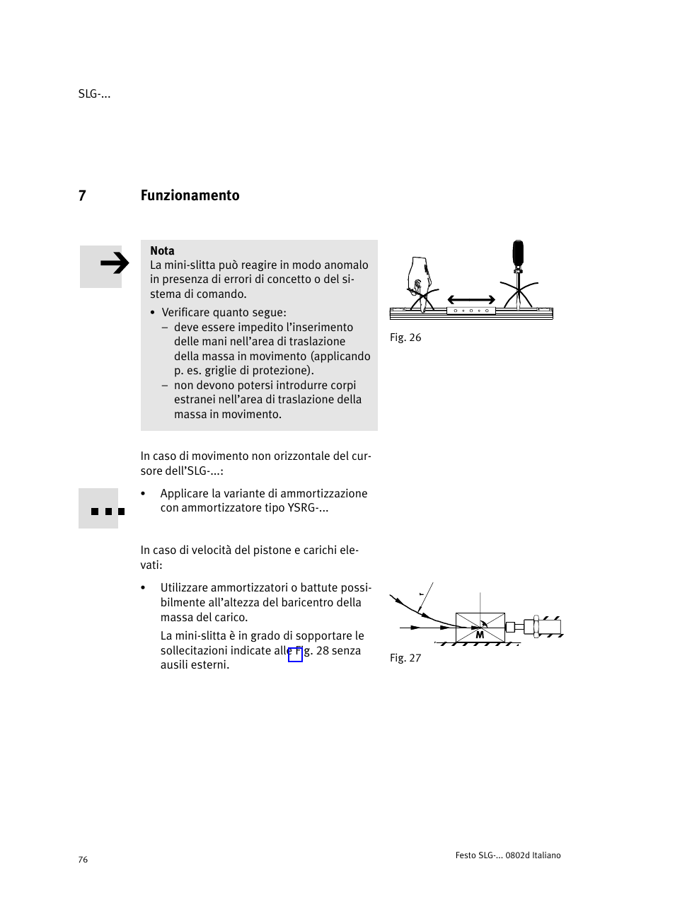 7 funzionamento, 7funzionamento | Festo Пневматические линейные приводы SLG User Manual | Page 76 / 100