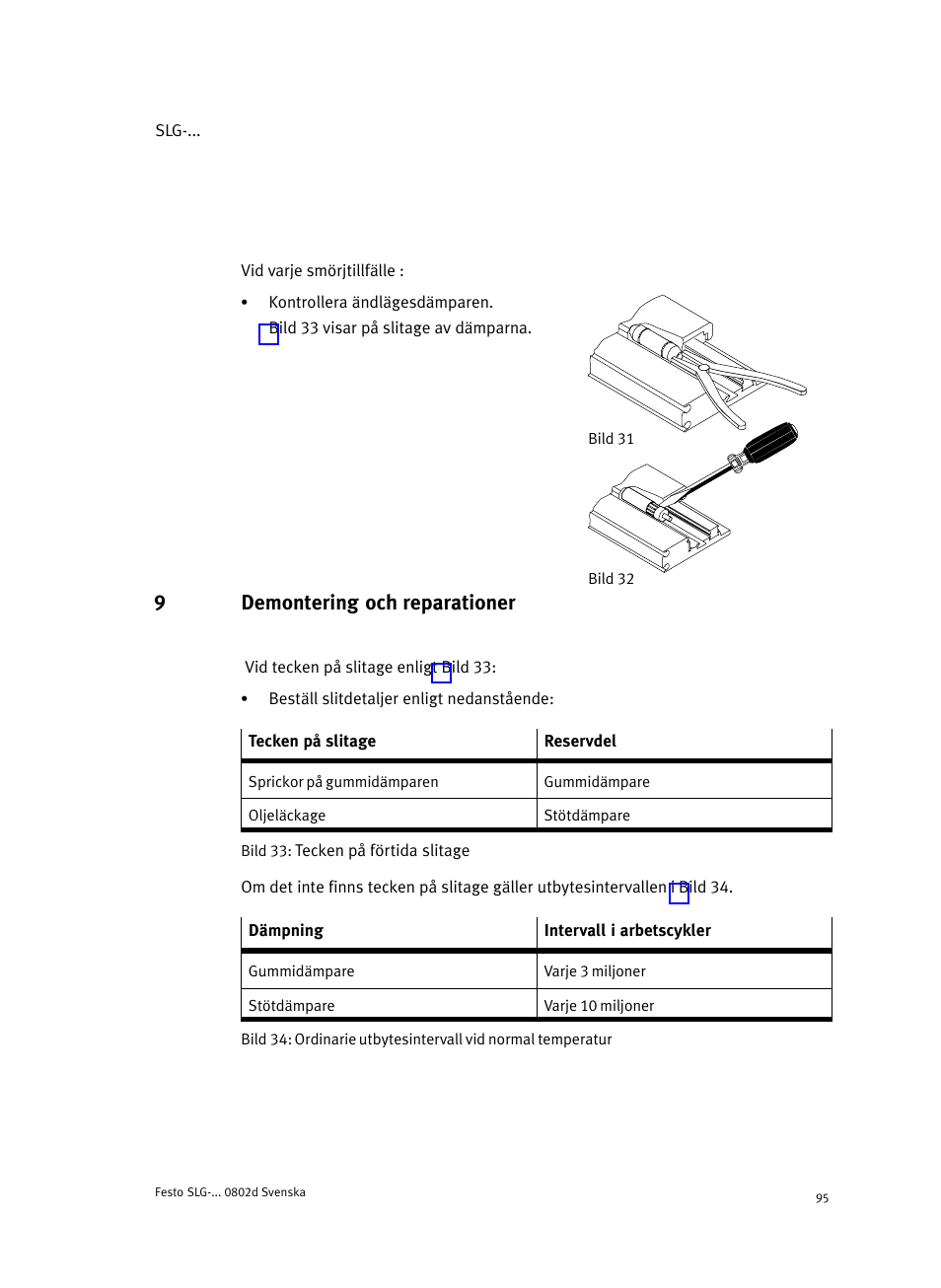 9 demontering och reparationer, 9demontering och reparationer | Festo Пневматические линейные приводы SLG User Manual | Page 95 / 100