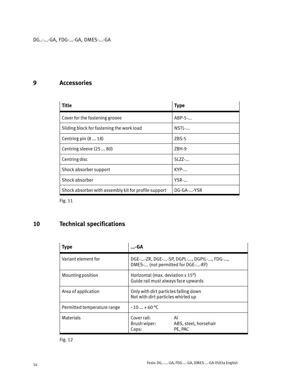 9 accessories, 10 technical specifications, 9accessories | Festo Привод со шпинделем и трапециевидной резьбой DMES User Manual | Page 14 / 40