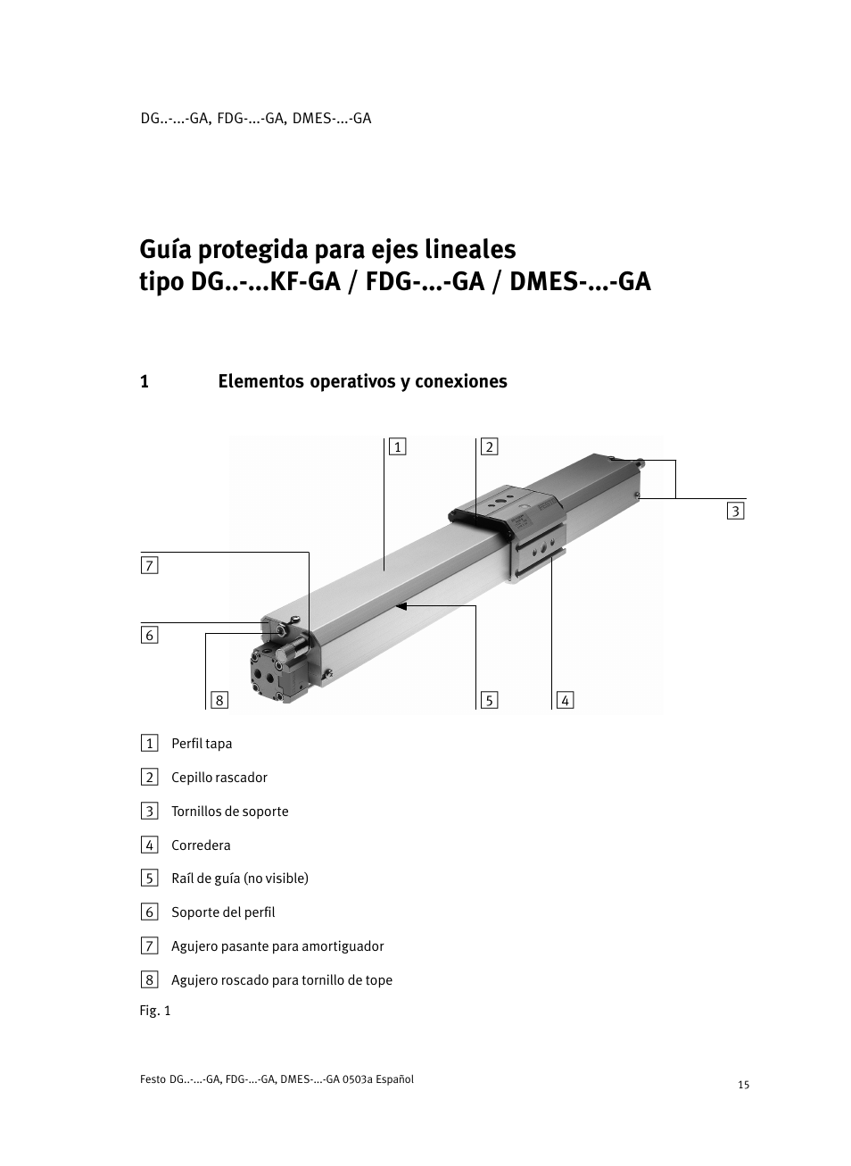 1 elementos operativos y conexiones, Español | Festo Привод со шпинделем и трапециевидной резьбой DMES User Manual | Page 15 / 40