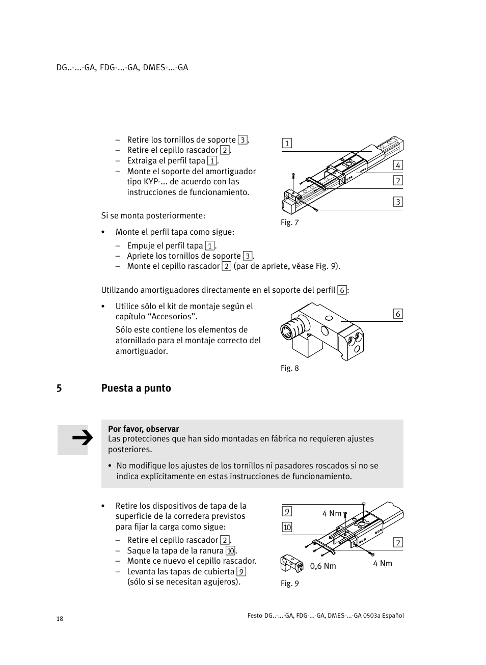 5 puesta a punto, 5puesta a punto | Festo Привод со шпинделем и трапециевидной резьбой DMES User Manual | Page 18 / 40