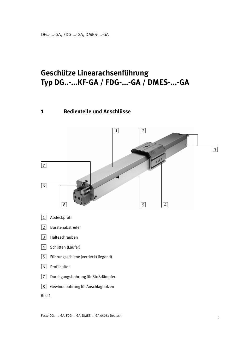1 bedienteile und anschlüsse, Deutsch | Festo Привод со шпинделем и трапециевидной резьбой DMES User Manual | Page 3 / 40