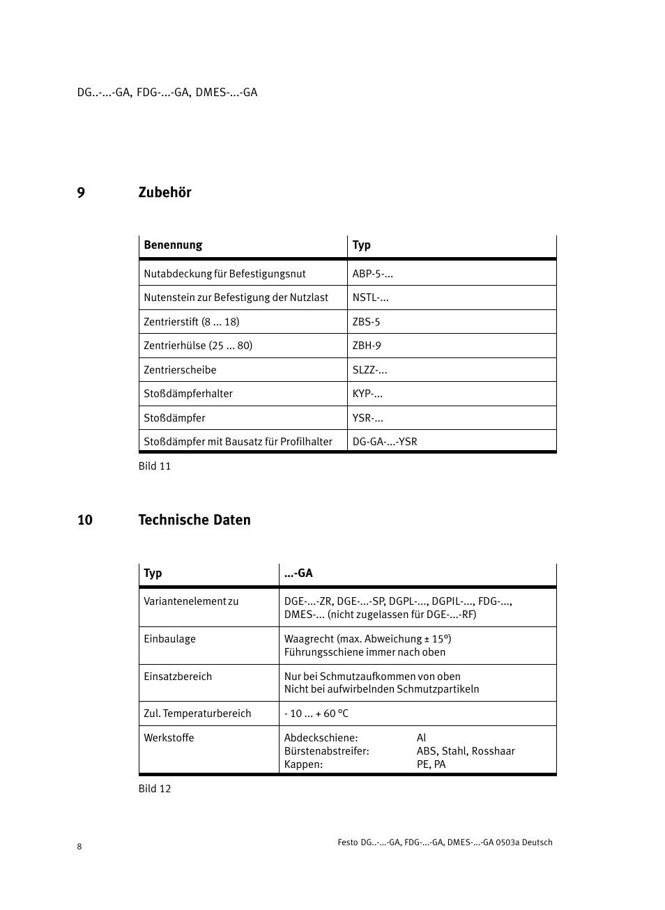 9 zubehör, 10 technische daten, 9zubehör | Festo Привод со шпинделем и трапециевидной резьбой DMES User Manual | Page 8 / 40