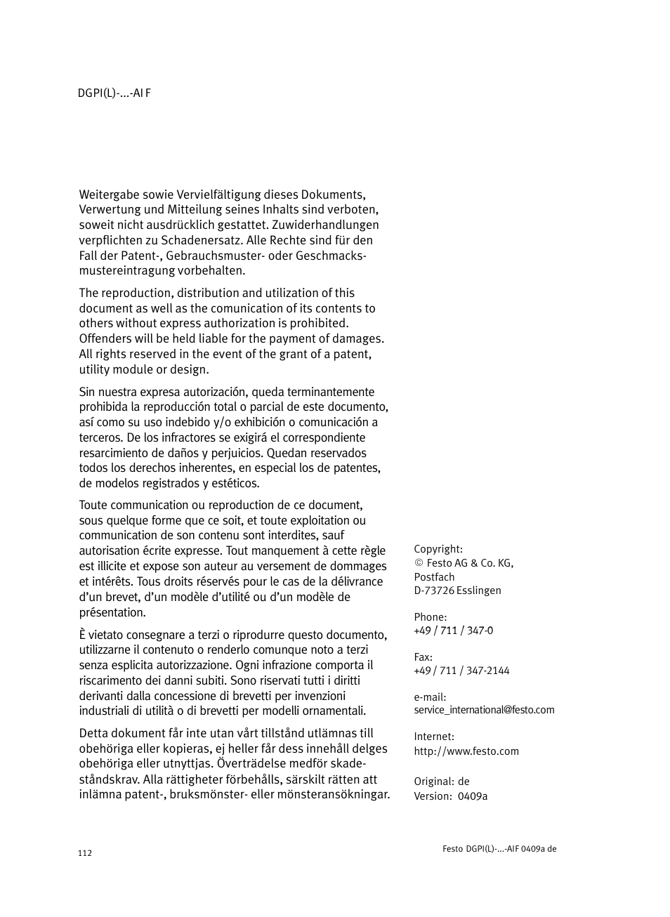 Festo Линейный привод с датчиком перемещения DGPIL User Manual | Page 112 / 112
