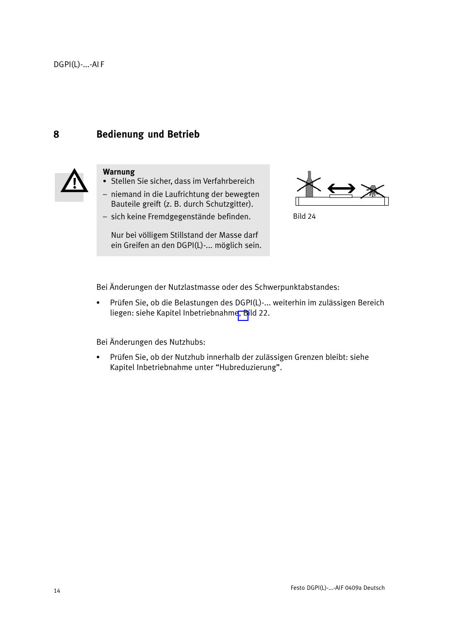 8 bild 24 bedienung und betrieb, 8bedienung und betrieb | Festo Линейный привод с датчиком перемещения DGPIL User Manual | Page 14 / 112