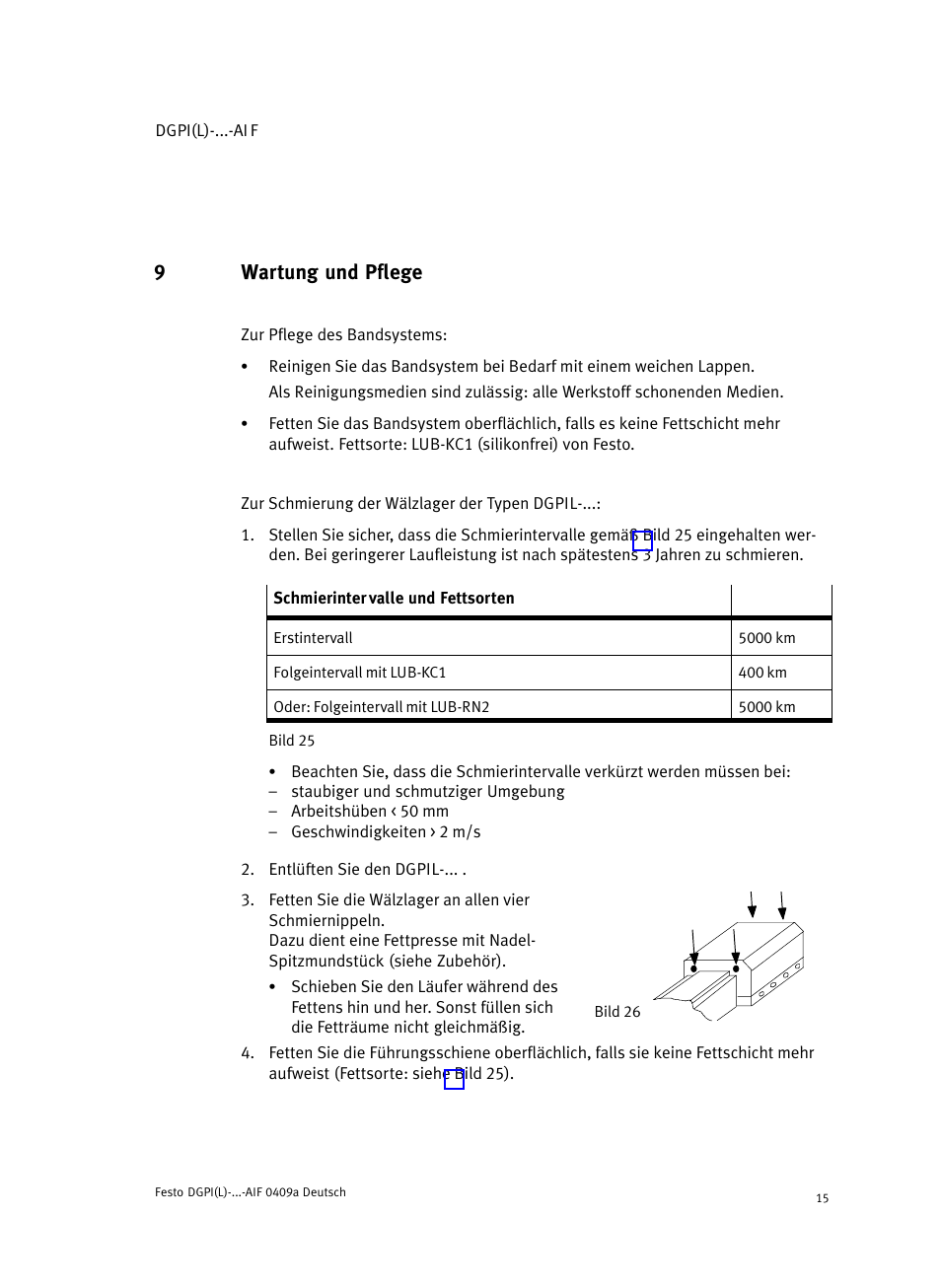 9 wartung und pflege, 9wartung und pflege | Festo Линейный привод с датчиком перемещения DGPIL User Manual | Page 15 / 112