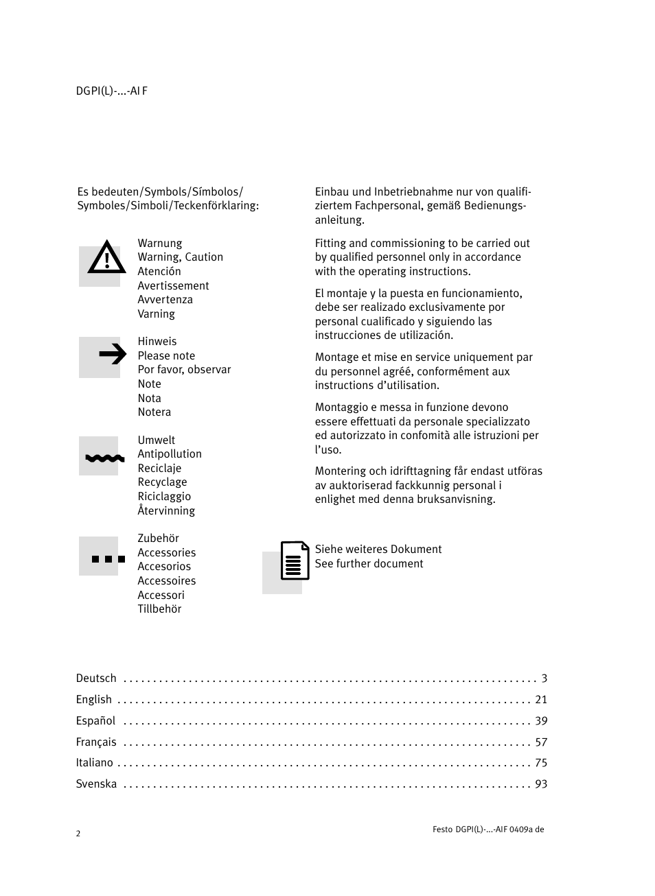 Festo Линейный привод с датчиком перемещения DGPIL User Manual | Page 2 / 112