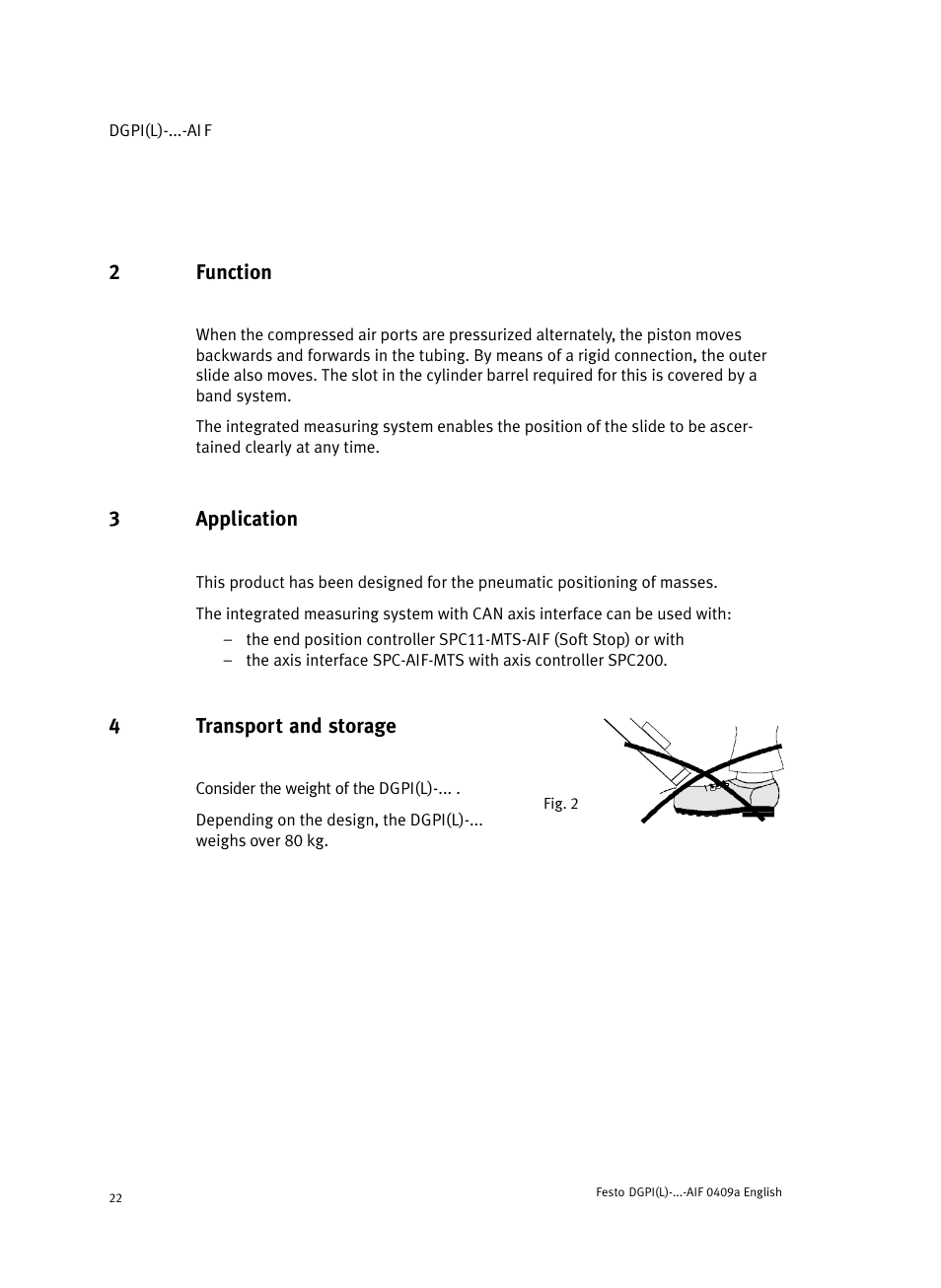 2 function, 3 application, 4 fig. 2 transport and storage | Festo Линейный привод с датчиком перемещения DGPIL User Manual | Page 22 / 112