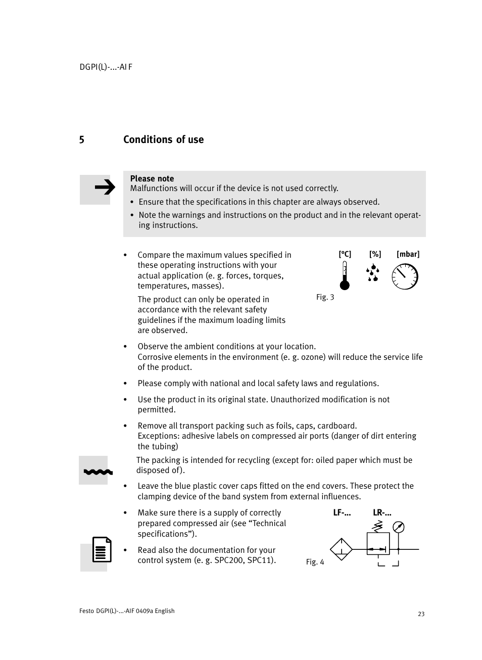 5 conditions of use, 5conditions of use | Festo Линейный привод с датчиком перемещения DGPIL User Manual | Page 23 / 112