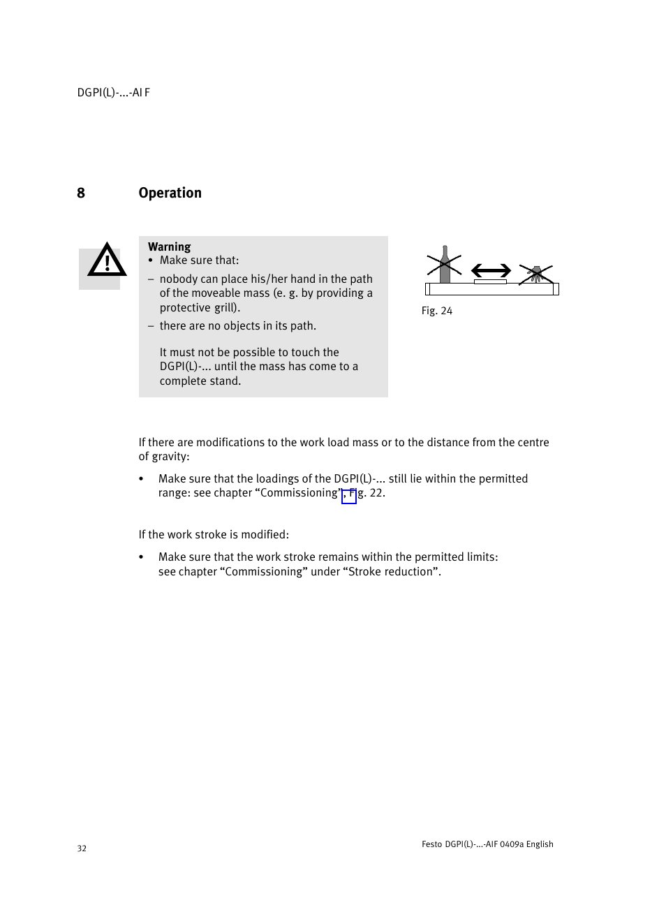 8 fig. 24 operation, 8operation | Festo Линейный привод с датчиком перемещения DGPIL User Manual | Page 32 / 112
