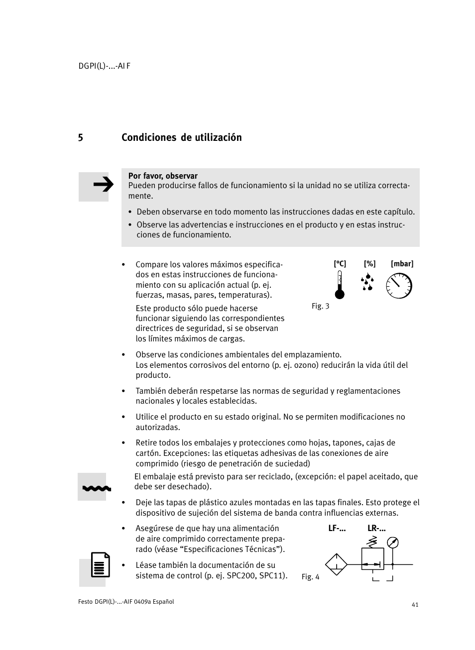 5 condiciones de utilización, 5condiciones de utilización | Festo Линейный привод с датчиком перемещения DGPIL User Manual | Page 41 / 112