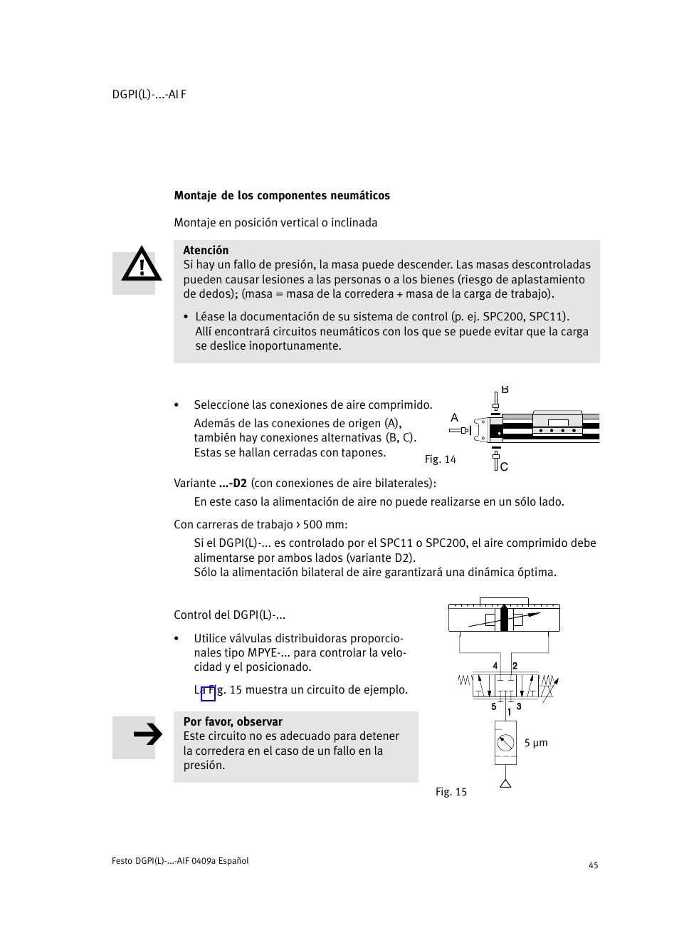 Montaje de los componentes neumáticos | Festo Линейный привод с датчиком перемещения DGPIL User Manual | Page 45 / 112