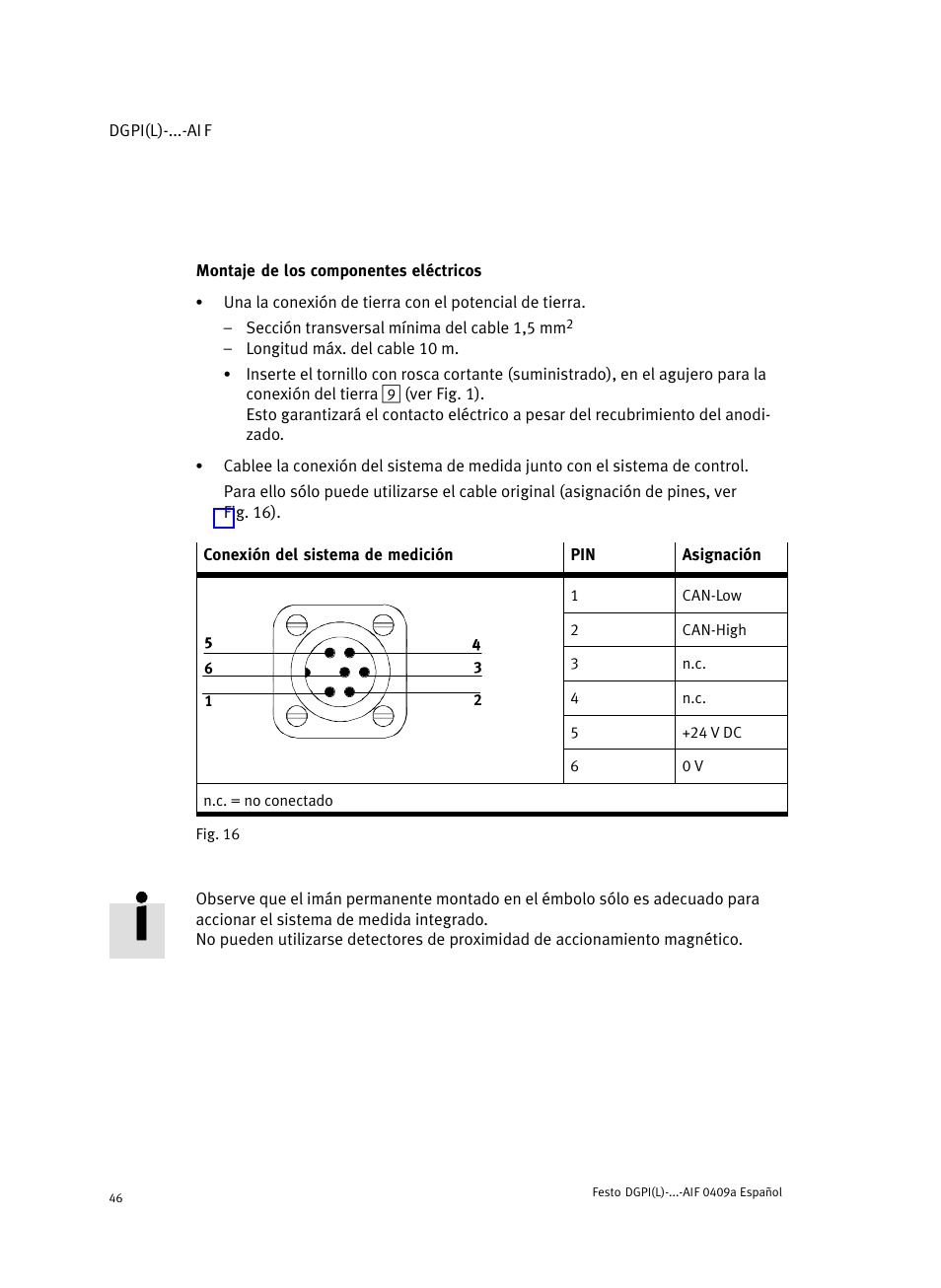 Montaje de los componentes eléctricos | Festo Линейный привод с датчиком перемещения DGPIL User Manual | Page 46 / 112