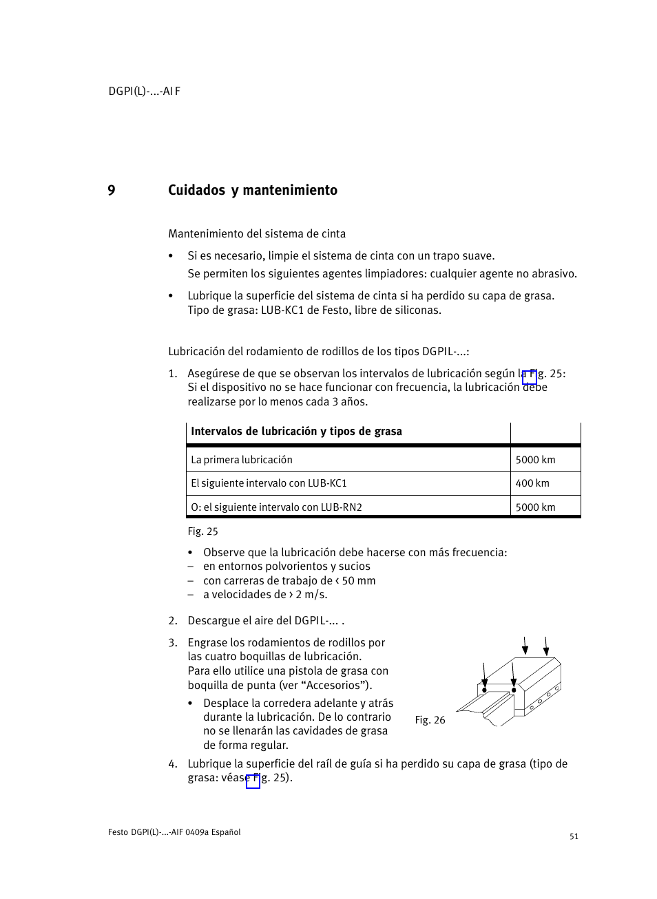 9 cuidados y mantenimiento, 9cuidados y mantenimiento | Festo Линейный привод с датчиком перемещения DGPIL User Manual | Page 51 / 112