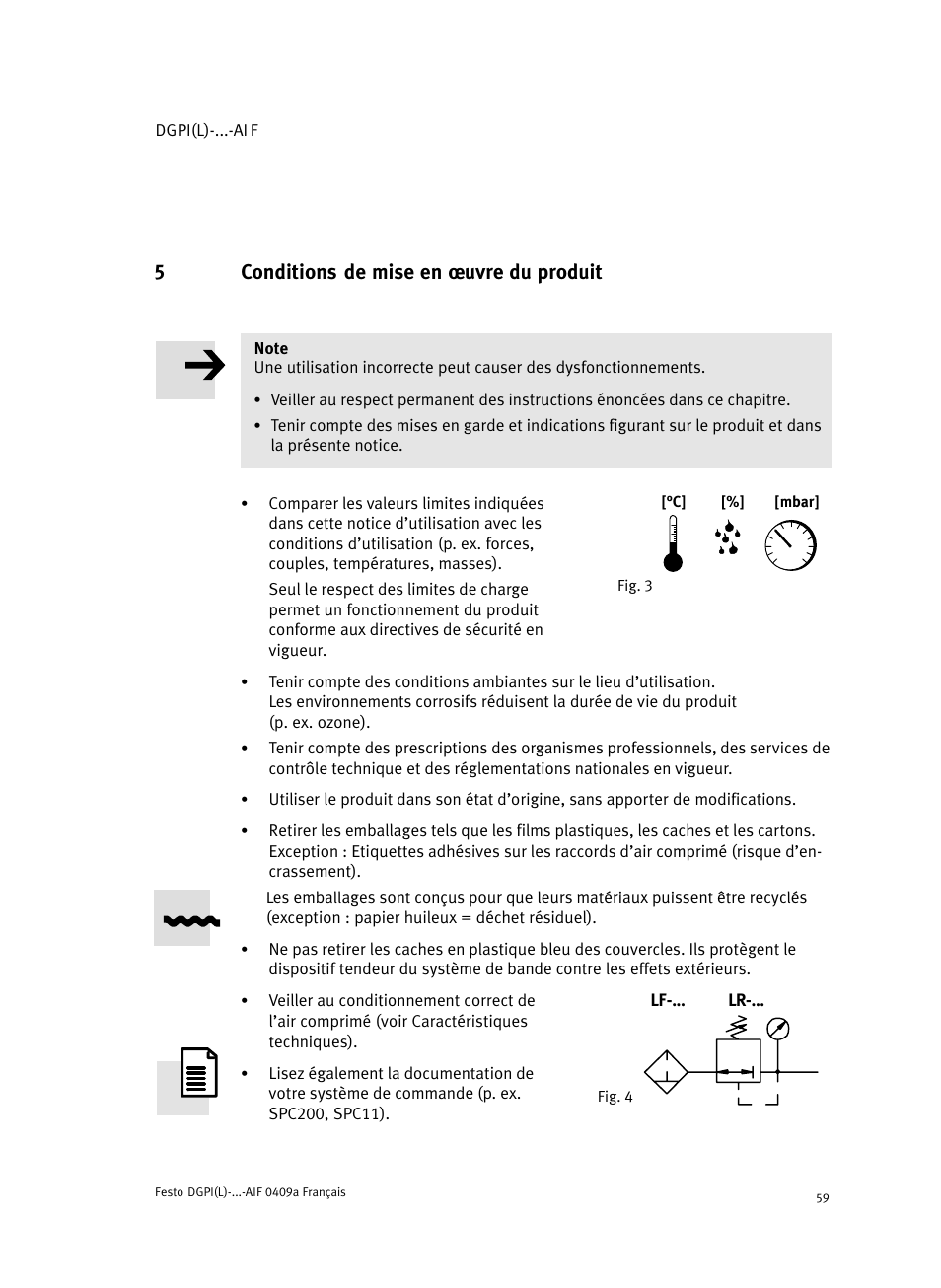 5 conditions de mise en ĺuvre du produit, 5conditions de mise en ĺuvre du produit | Festo Линейный привод с датчиком перемещения DGPIL User Manual | Page 59 / 112