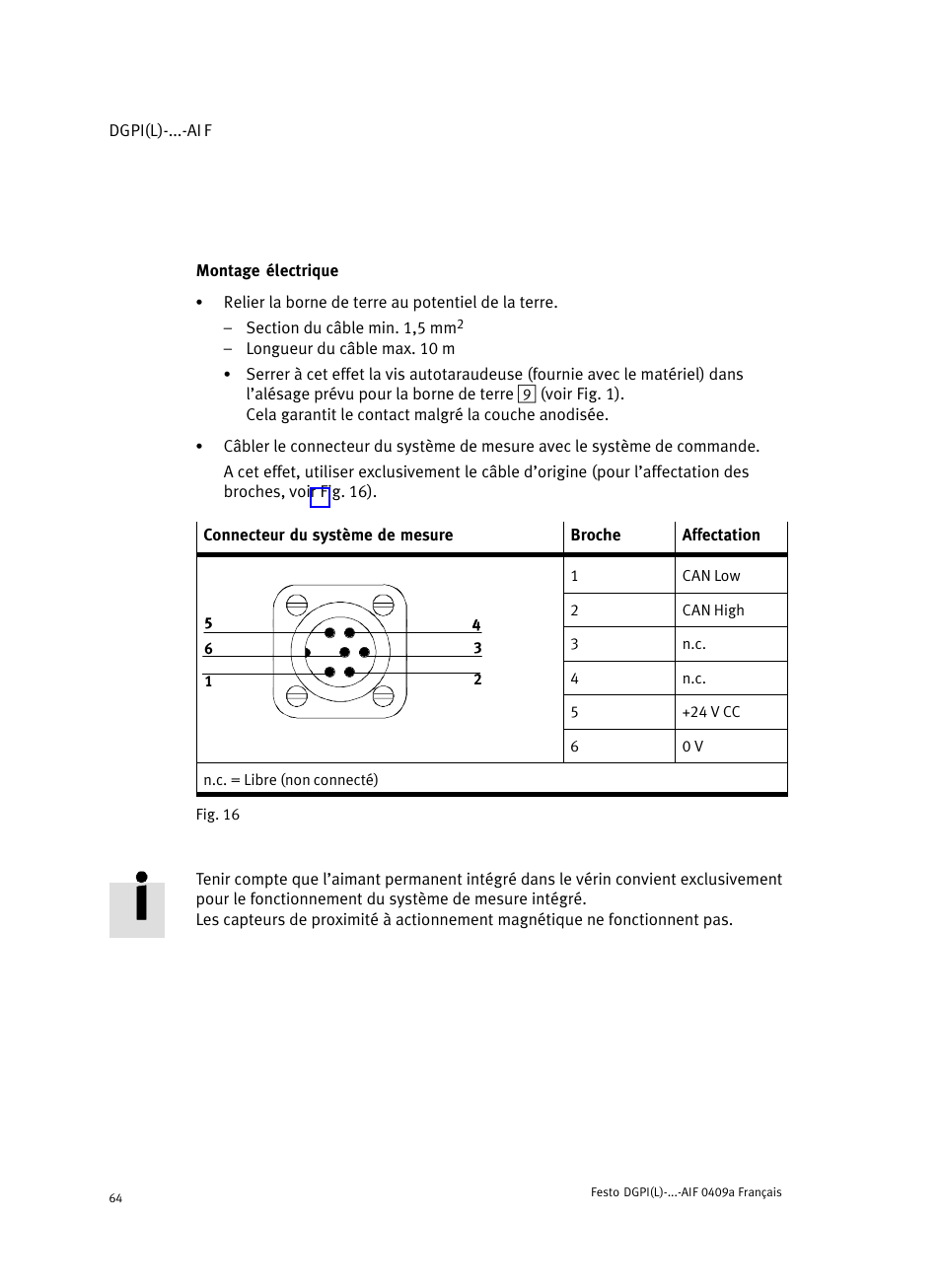 Montage électrique | Festo Линейный привод с датчиком перемещения DGPIL User Manual | Page 64 / 112