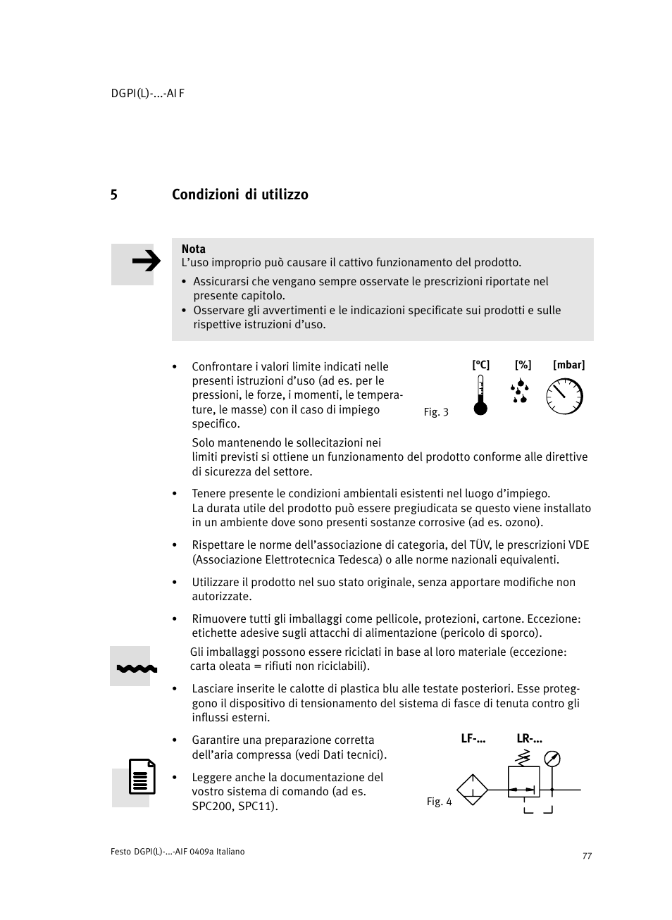 5 condizioni di utilizzo, 5condizioni di utilizzo | Festo Линейный привод с датчиком перемещения DGPIL User Manual | Page 77 / 112