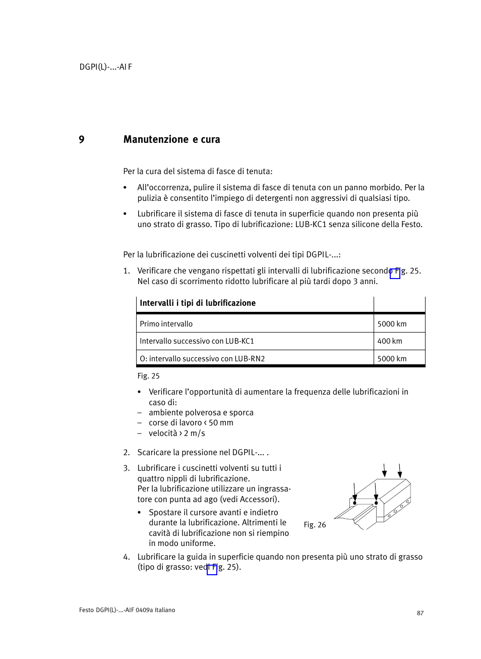 9 manutenzione e cura, 9manutenzione e cura | Festo Линейный привод с датчиком перемещения DGPIL User Manual | Page 87 / 112