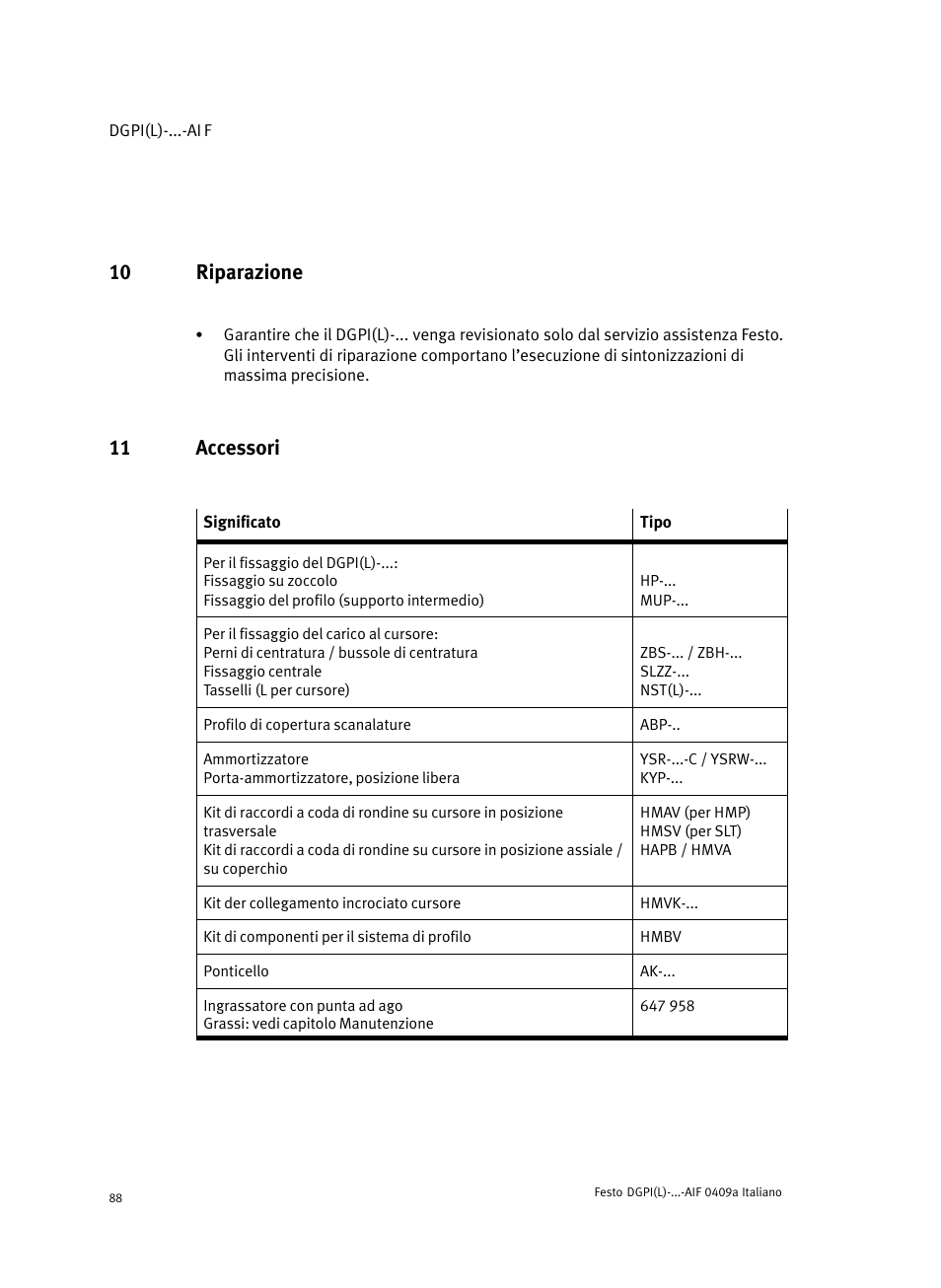 10 riparazione, 11 accessori | Festo Линейный привод с датчиком перемещения DGPIL User Manual | Page 88 / 112