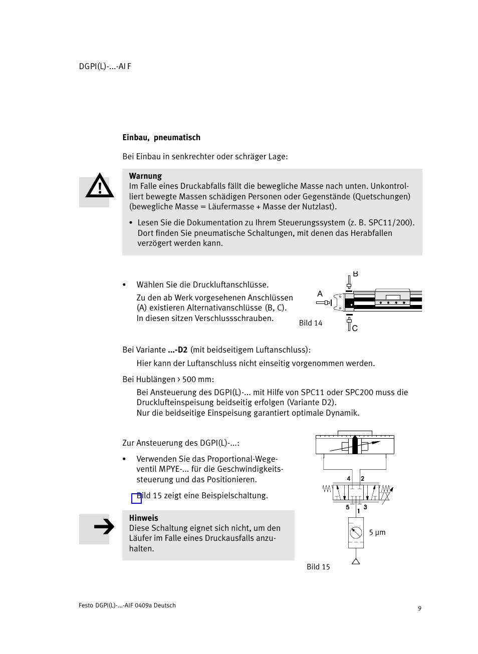 Einbau, pneumatisch | Festo Линейный привод с датчиком перемещения DGPIL User Manual | Page 9 / 112