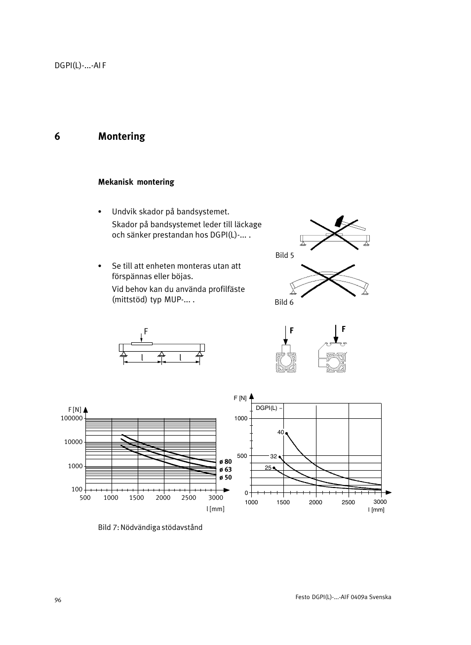 6 montering, Mekanisk montering, 6montering | Festo Линейный привод с датчиком перемещения DGPIL User Manual | Page 96 / 112