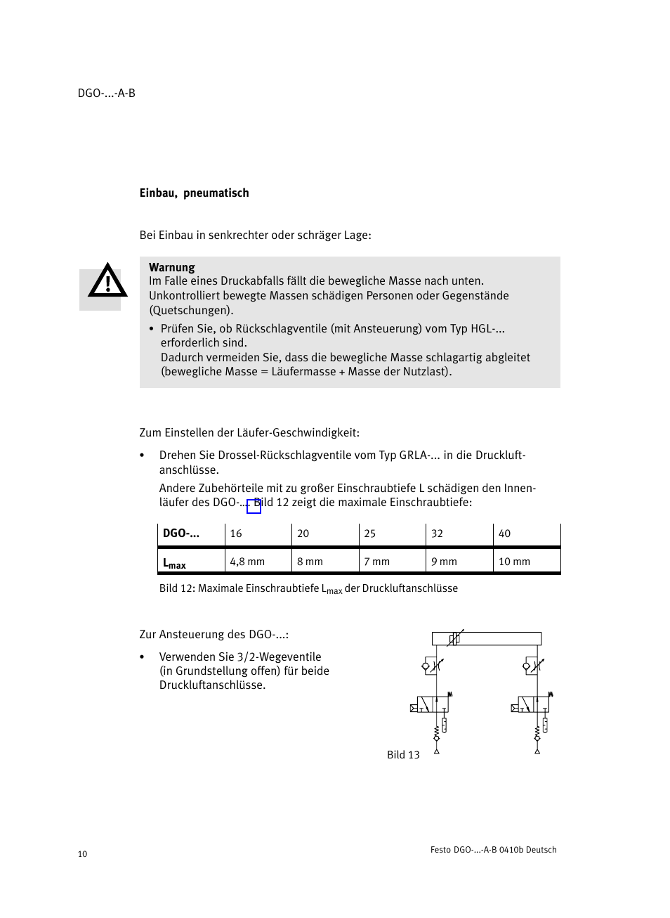 Einbau, pneumatisch | Festo Линейные приводы DGO, дюймовые User Manual | Page 10 / 88