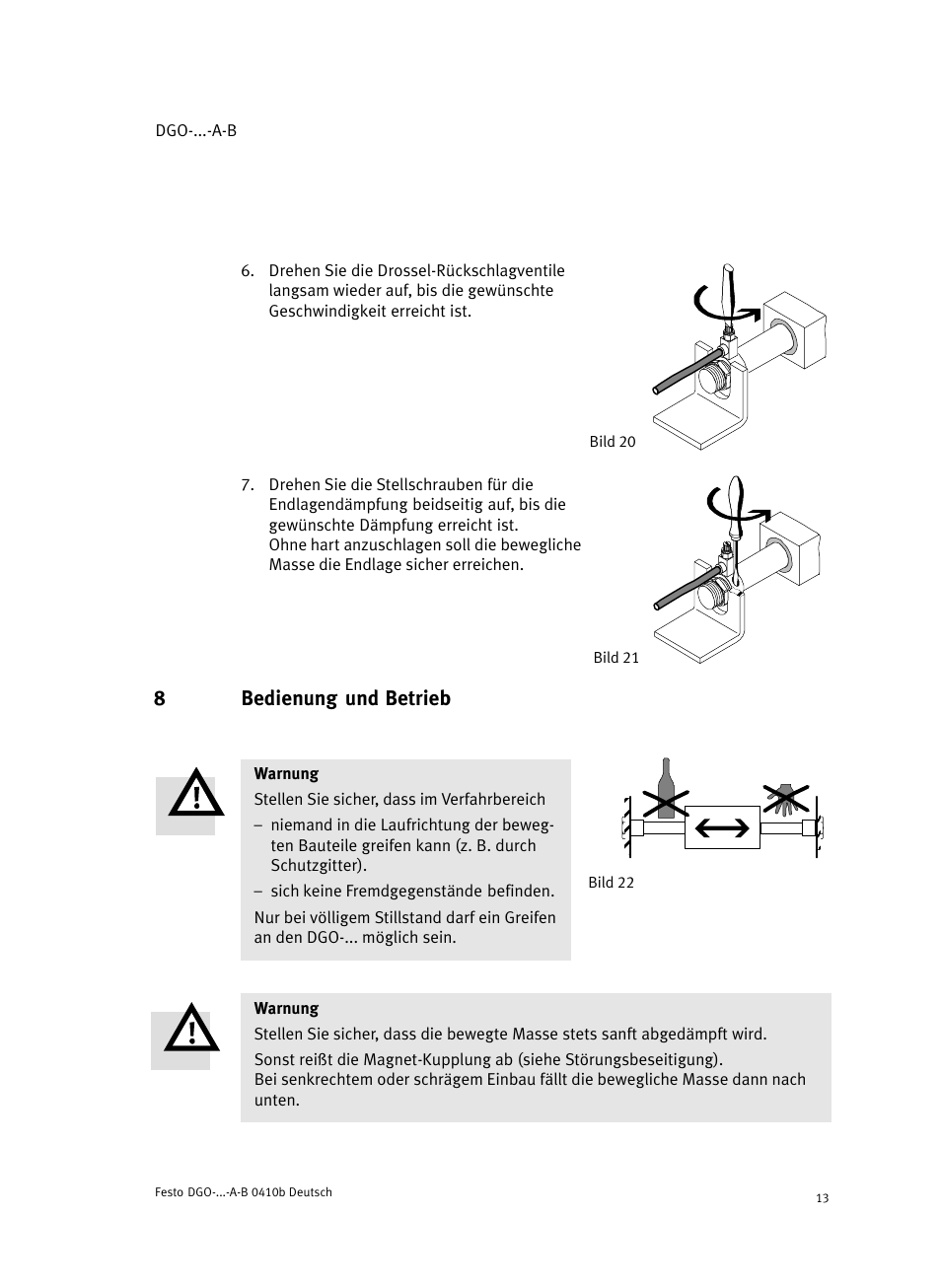 8 bedienung und betrieb, 8bedienung und betrieb | Festo Линейные приводы DGO, дюймовые User Manual | Page 13 / 88