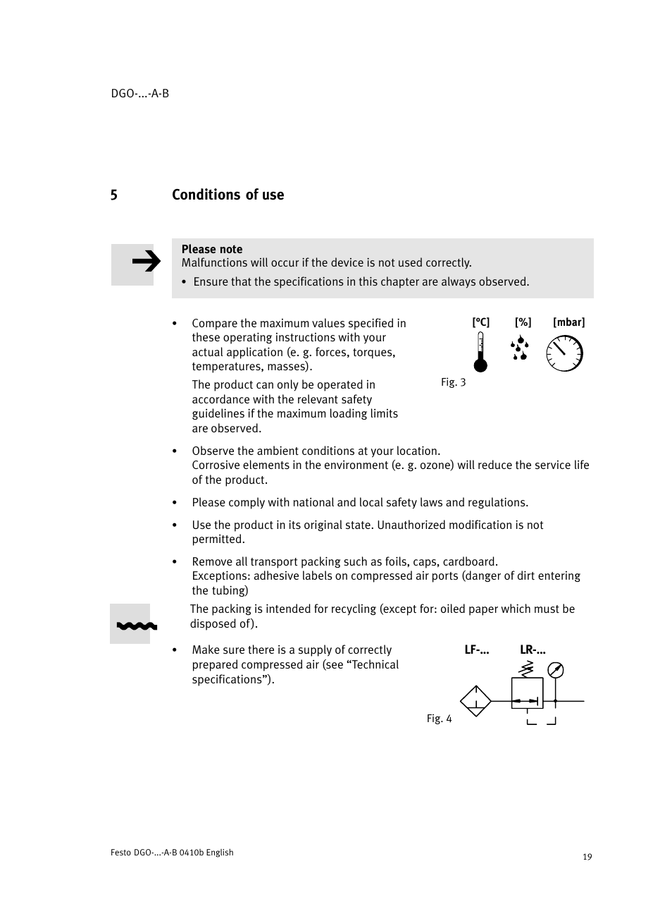 5 conditions of use, 5conditions of use | Festo Линейные приводы DGO, дюймовые User Manual | Page 19 / 88