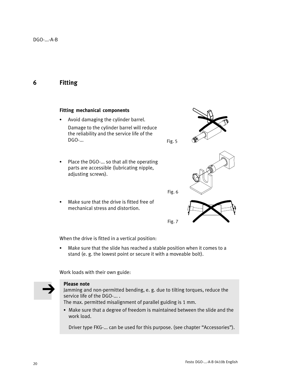 6 fitting, Fitting mechanical components, 6fitting | Festo Линейные приводы DGO, дюймовые User Manual | Page 20 / 88