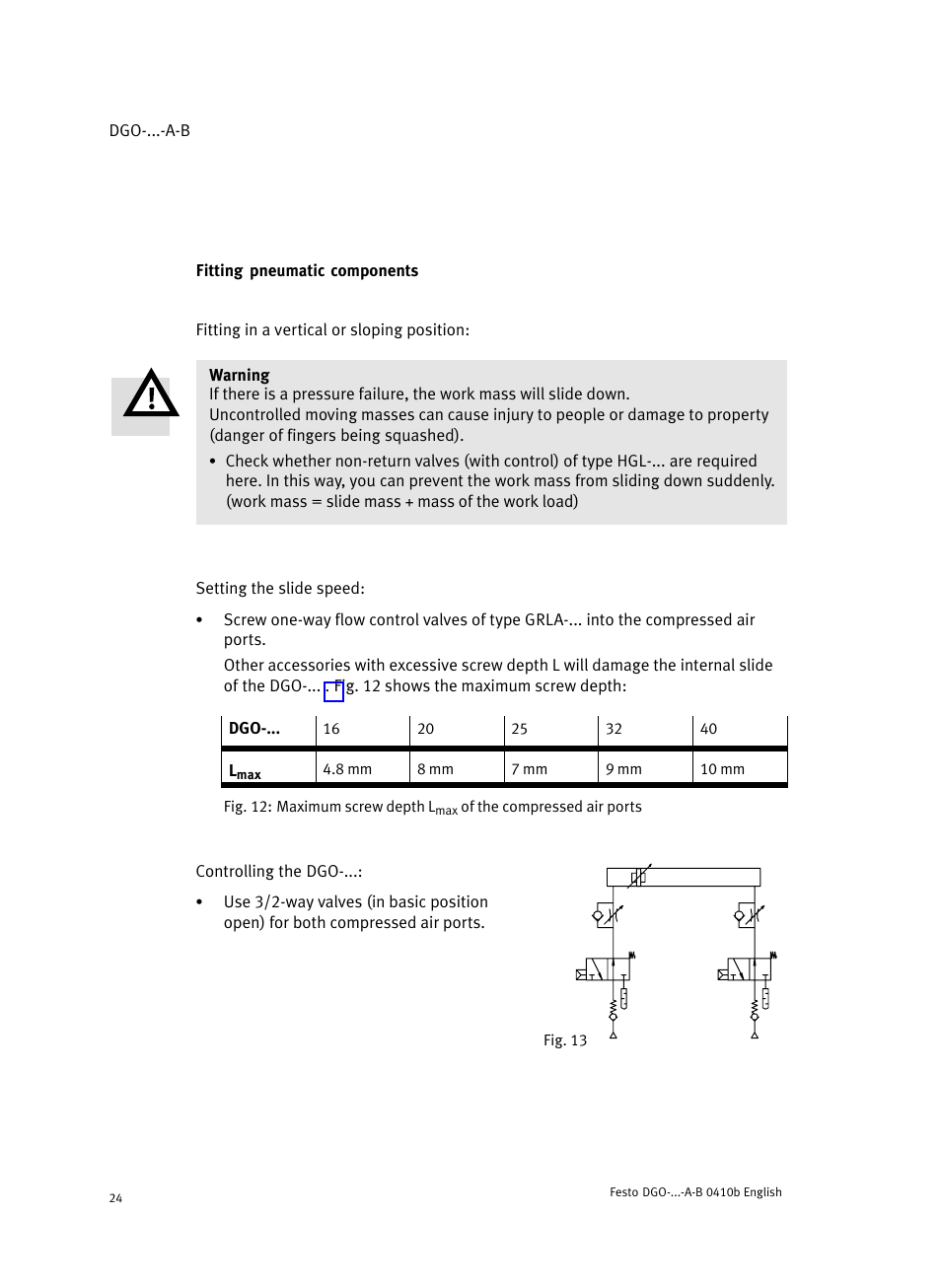 Fitting pneumatic components | Festo Линейные приводы DGO, дюймовые User Manual | Page 24 / 88