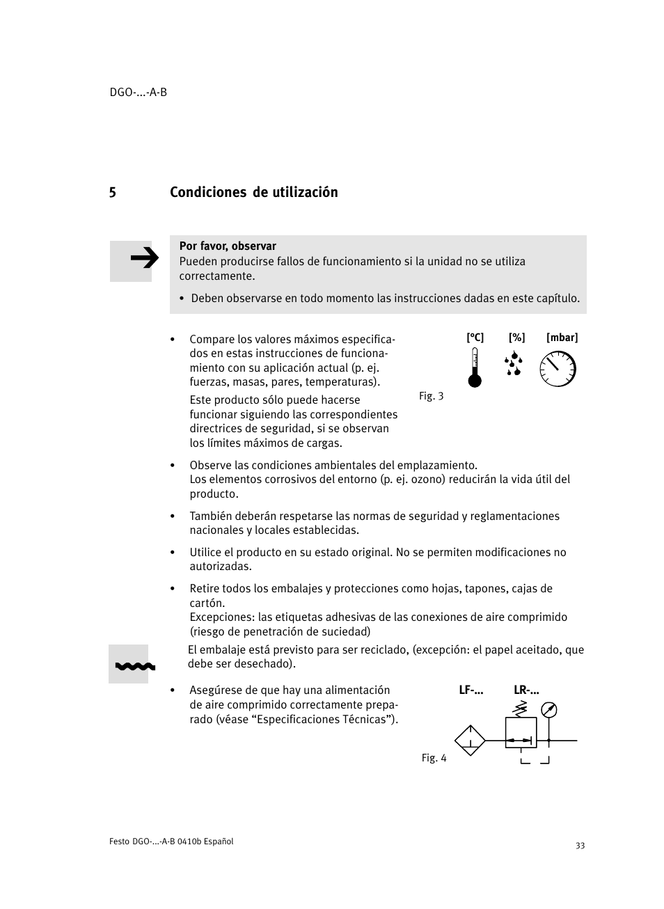 5 condiciones de utilización, 5condiciones de utilización | Festo Линейные приводы DGO, дюймовые User Manual | Page 33 / 88