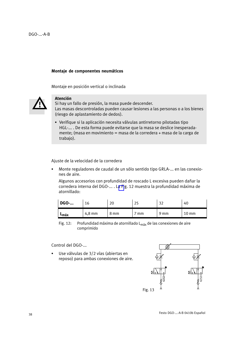 Montaje de componentes neumáticos | Festo Линейные приводы DGO, дюймовые User Manual | Page 38 / 88