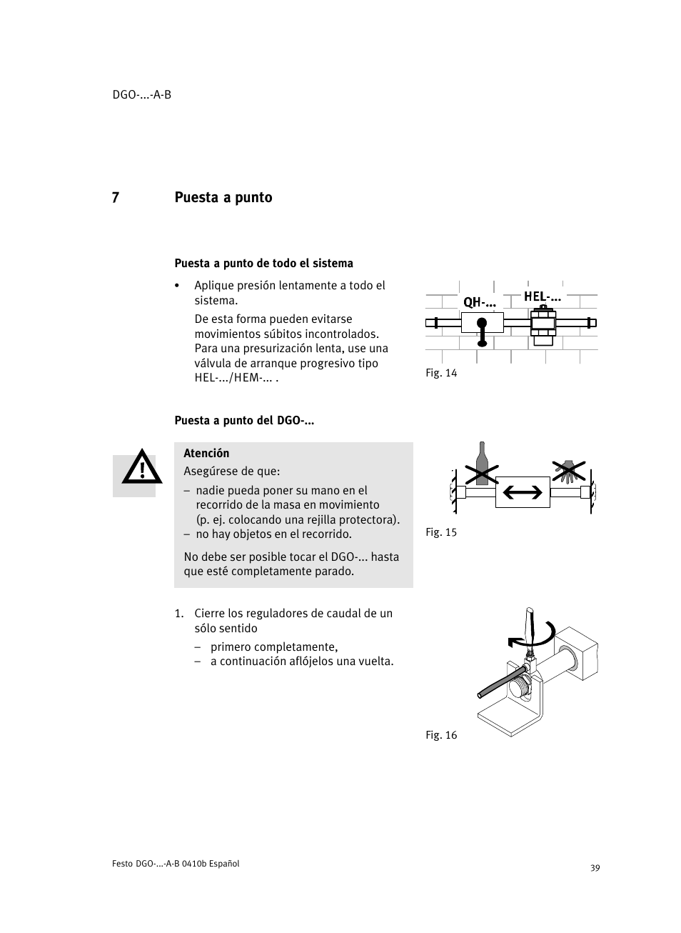 7 puesta a punto, Puesta a punto de todo el sistema, Puesta a punto del dgo | 7puesta a punto | Festo Линейные приводы DGO, дюймовые User Manual | Page 39 / 88