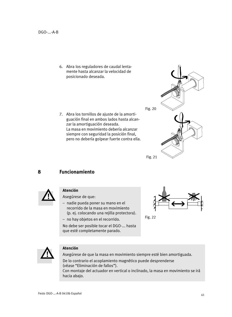 8 funcionamiento, 8funcionamiento | Festo Линейные приводы DGO, дюймовые User Manual | Page 41 / 88