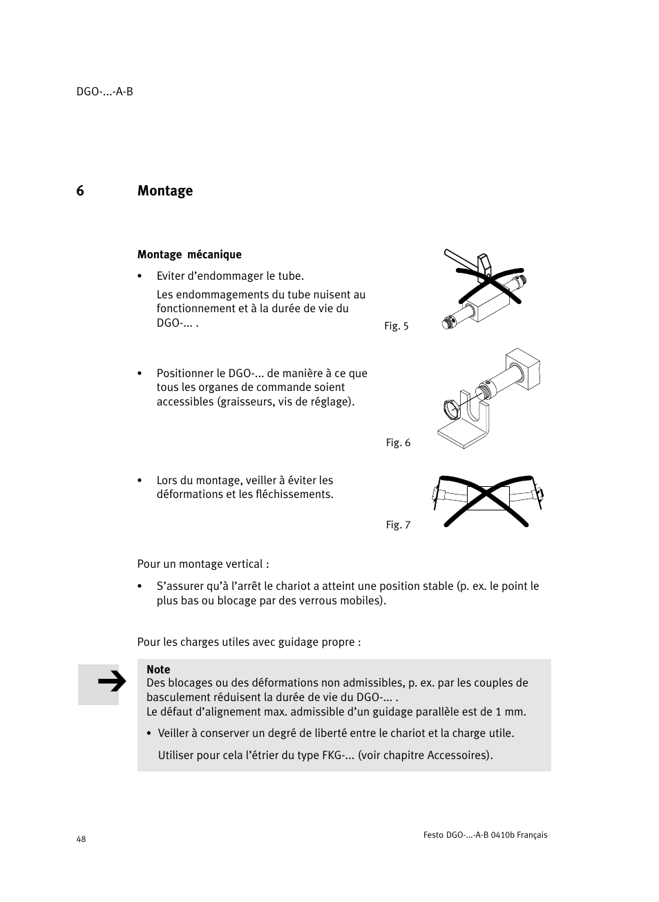 6 montage, Montage mécanique, 6montage | Festo Линейные приводы DGO, дюймовые User Manual | Page 48 / 88