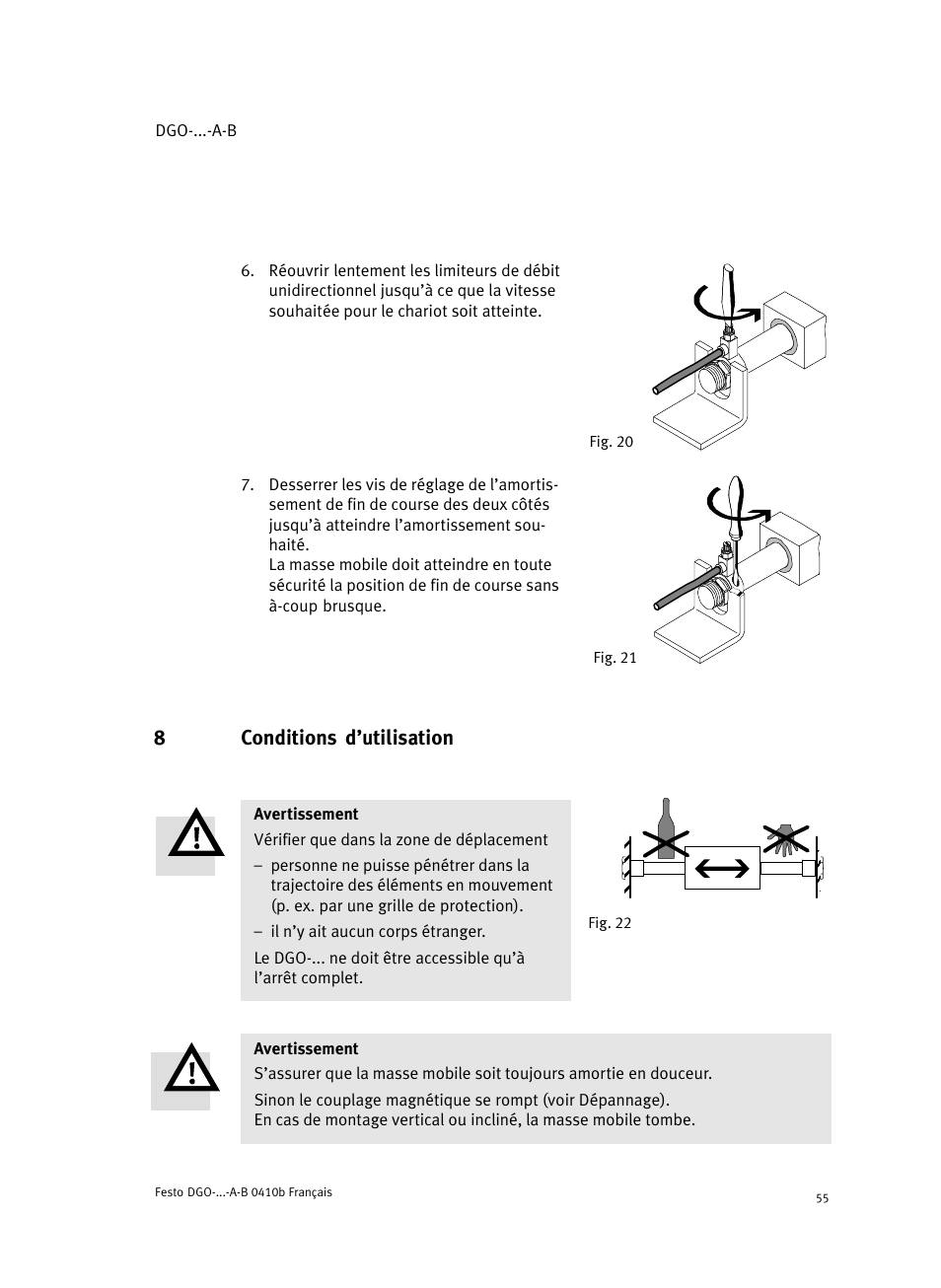 8 conditions d'utilisation, 8conditions d’utilisation | Festo Линейные приводы DGO, дюймовые User Manual | Page 55 / 88