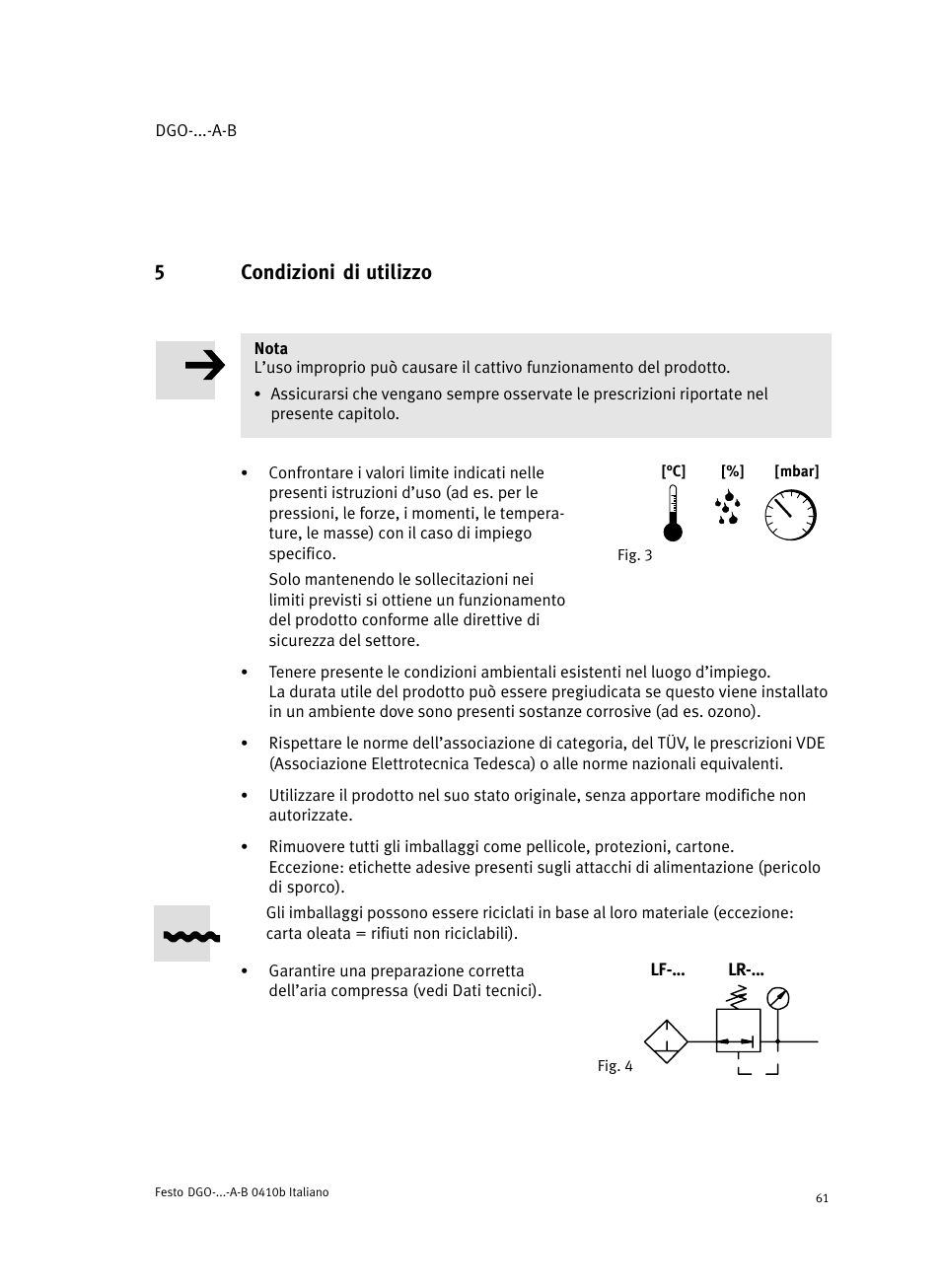 5 condizioni di utilizzo, 5condizioni di utilizzo | Festo Линейные приводы DGO, дюймовые User Manual | Page 61 / 88