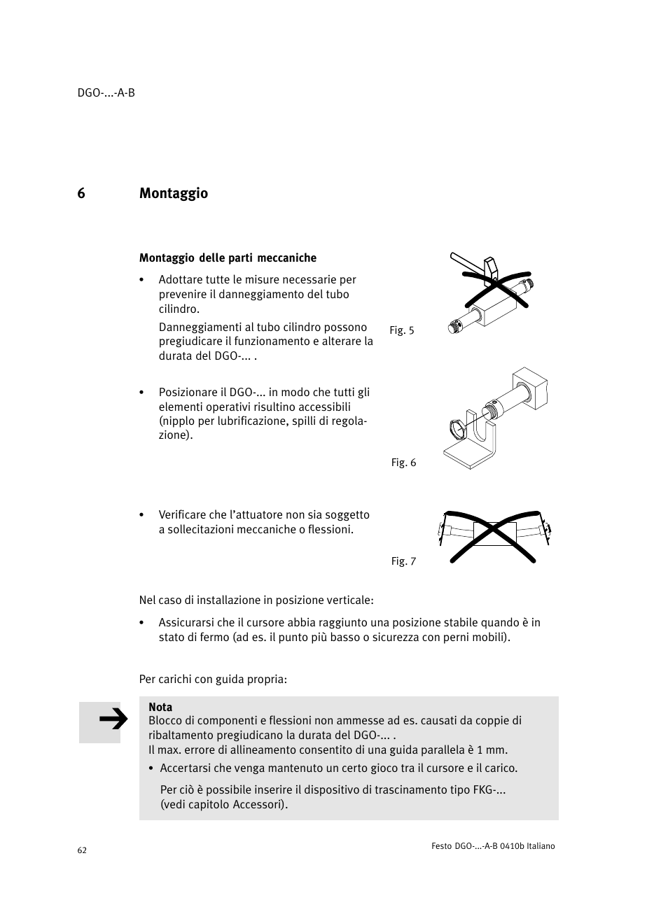 6 montaggio, Montaggio delle parti meccaniche, 6montaggio | Festo Линейные приводы DGO, дюймовые User Manual | Page 62 / 88