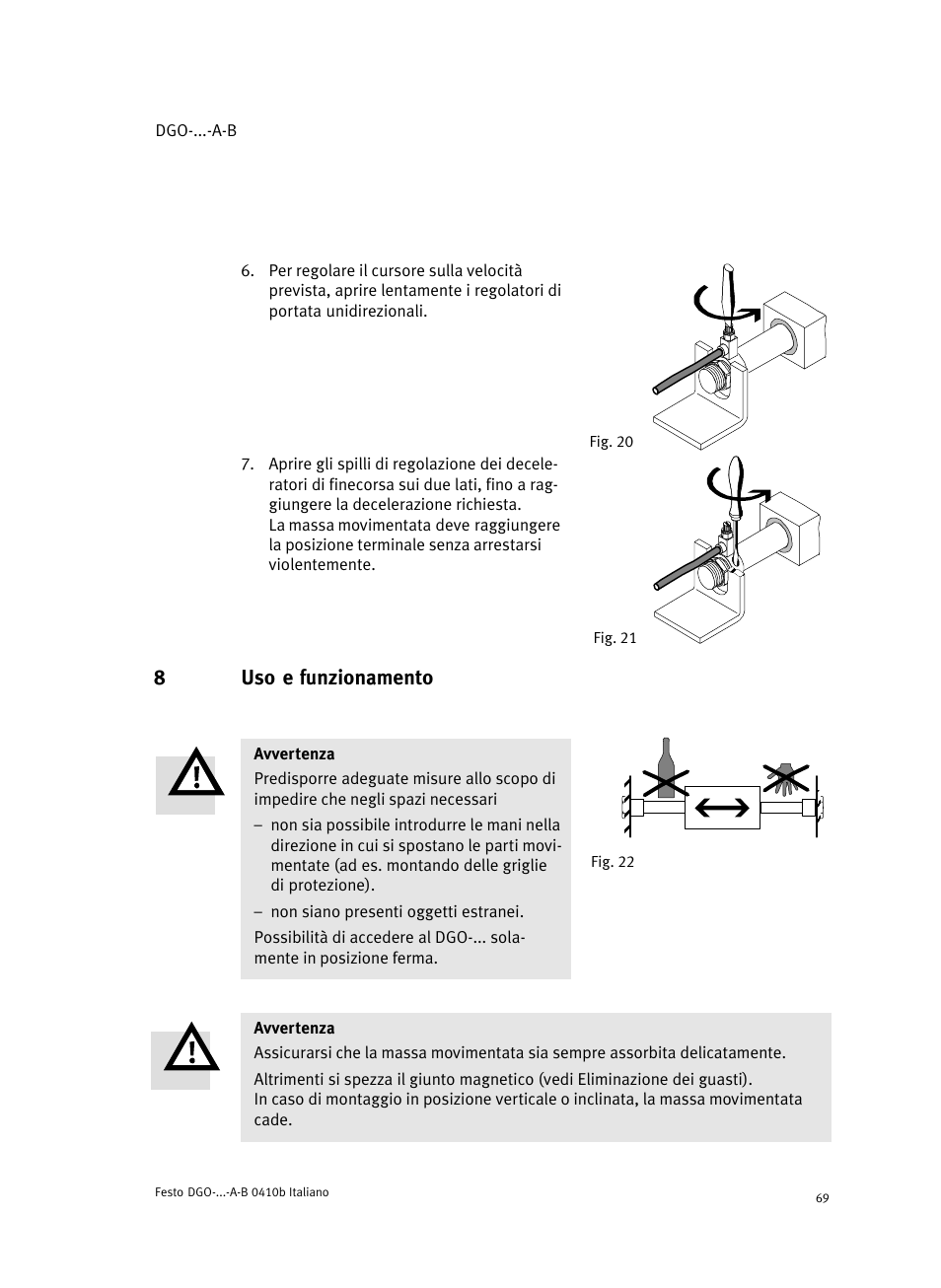 8 uso e funzionamento, 8uso e funzionamento | Festo Линейные приводы DGO, дюймовые User Manual | Page 69 / 88