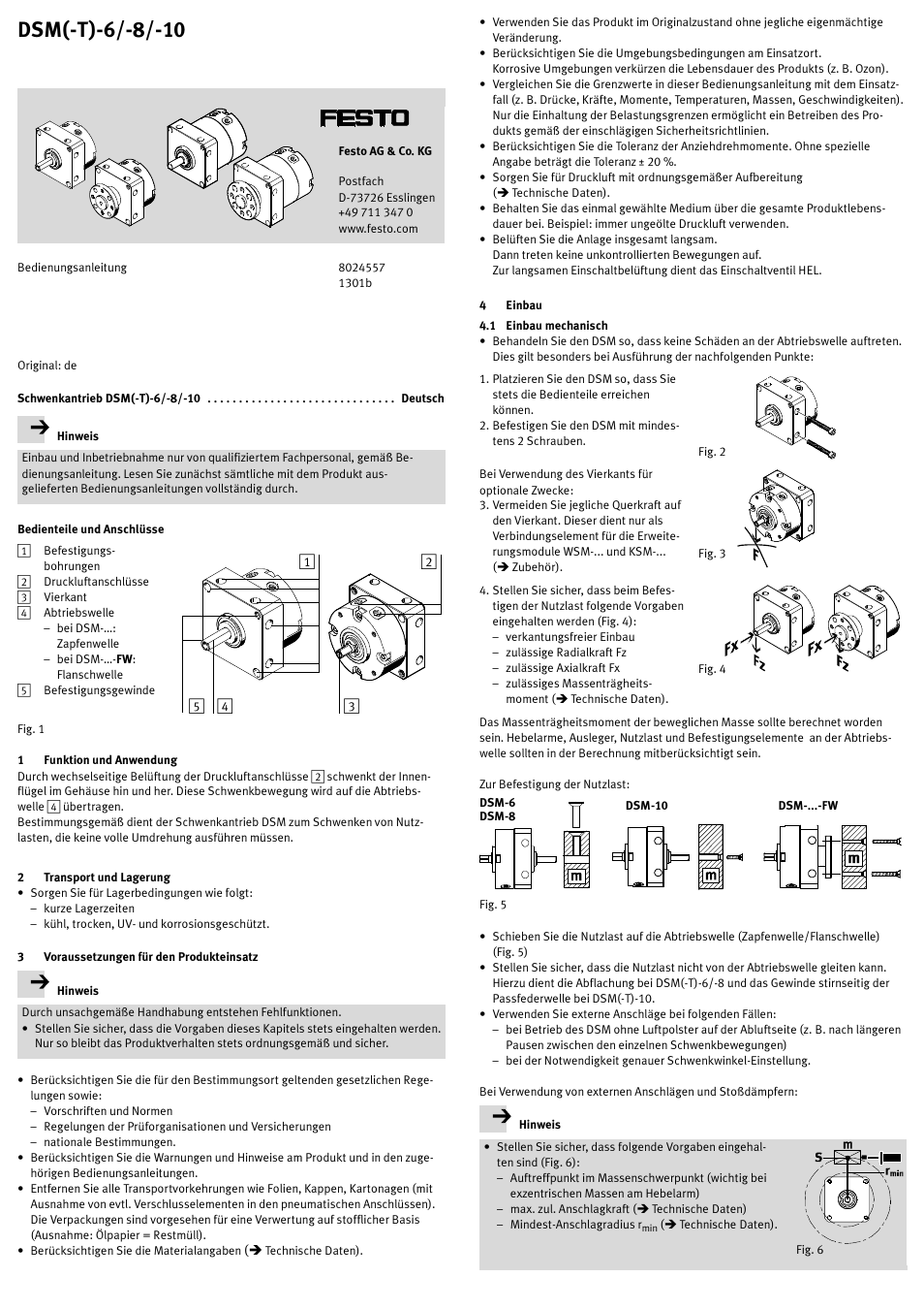 Festo Модули перемещения HSW User Manual | 12 pages